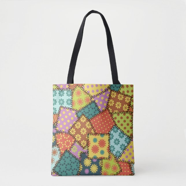 Tote Bag Patchwork Eclectique : Mélange Motif Diverse (Devant)