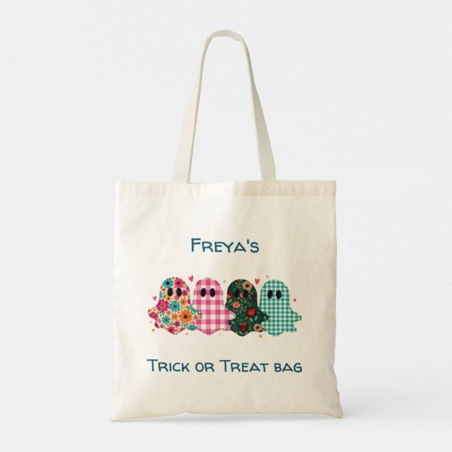 Tote Bag Patchwork Ghost Halloween Tricoter ou traiter (Dos)