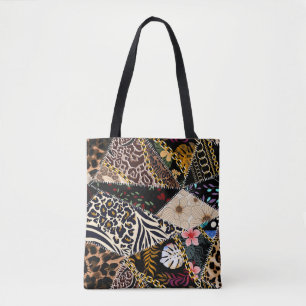 Tote Bag Patchwork Leopard : Ethnic Lining Design.