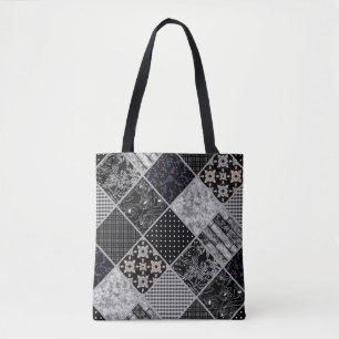 Tote Bag Patchwork monochrom noir gris blanc patc