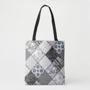 Tote Bag Patchwork monochrom noir gris blanc patc