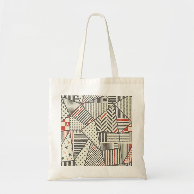 Tote Bag Patchwork rétro : Conception géométrique Abstraite (Devant)