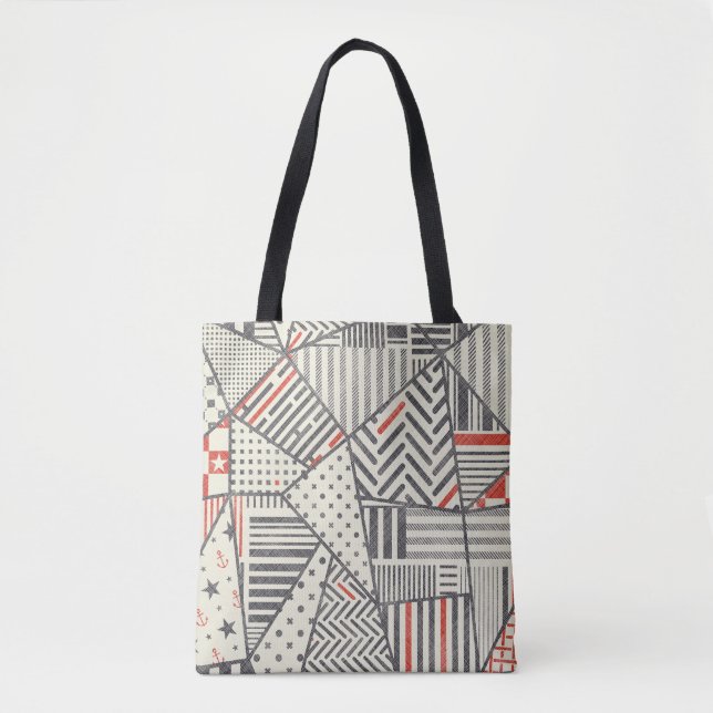Tote Bag Patchwork rétro : Conception géométrique Abstraite (Devant)