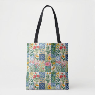 Tote Bag Patchwork rustique Jardin botanique fleuri Joli
