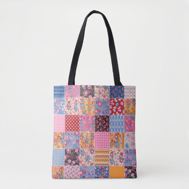 Tote Bag Patchwork sans couture, motif en tissu mignon. (Devant)