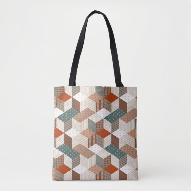 Tote Bag Patchwork Stars Vintage Brown Vert (Devant)