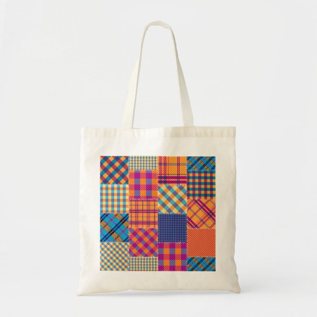 Tote Bag Patchwork textile : motif vintage transparent. (Devant)