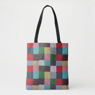 Tote Bag patchwork vintage carré à motifs colorés