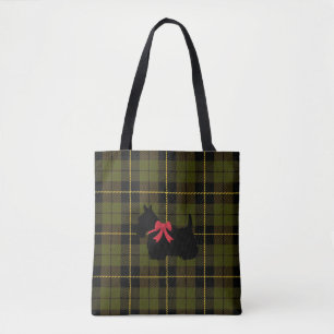 Tote Bag Pâte verte avec l'arc rouge de Scottish Terrier