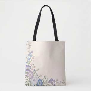 Tote Bag Pâte violet, blanc & bleu Botanique Flore Imprimer