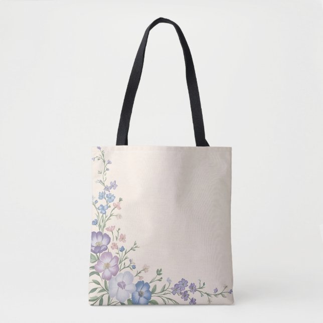 Tote Bag Pâte violet, blanc & bleu Botanique Flore Imprimer (Devant)