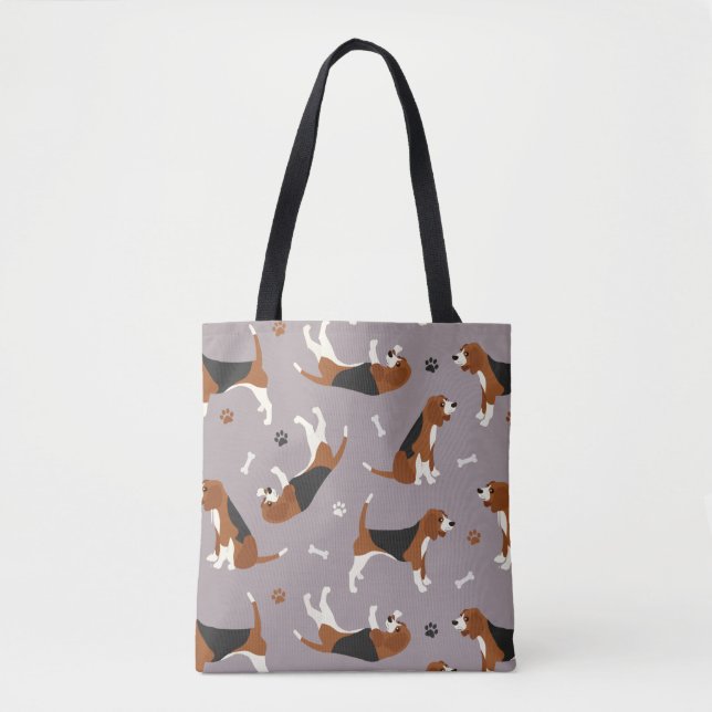 Tote Bag Pâtes et os Beagle mignons Gris (Devant)