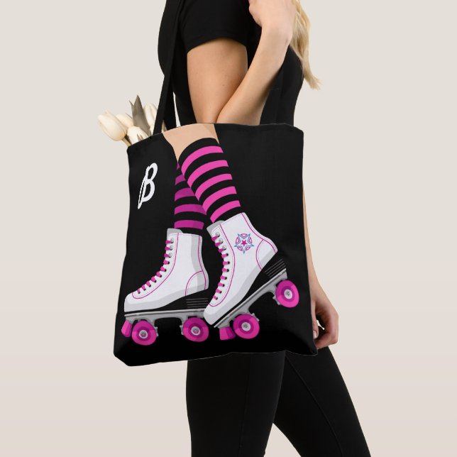 Tote Bag Patin à roulettes rose et noir (De près)
