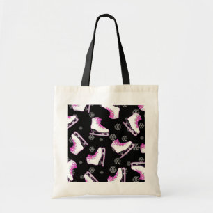 Tote Bag Patinage artistique - patins de glace noir et rose