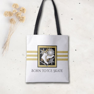 Tote Bag Patinage sur glace moderne paillettes dorées