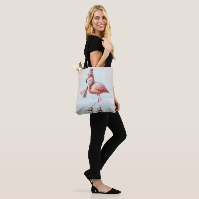Tote Bag Patineur sur glace Flamant rose rose (Sur le modèle)