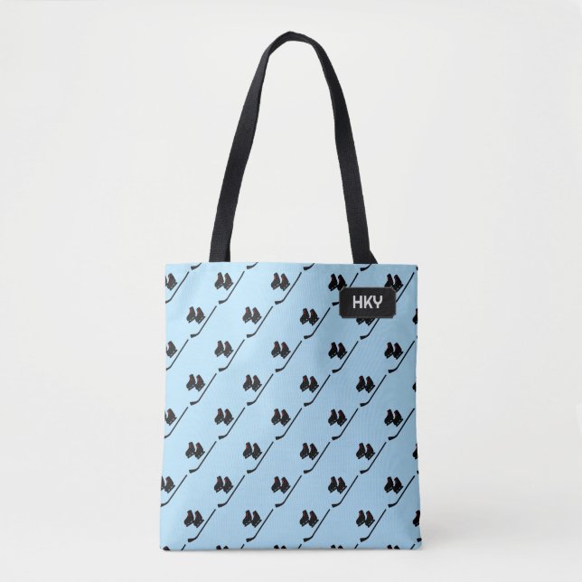 Tote Bag Patins et bâton de hockey - Bleu glacé - vos initi (Devant)