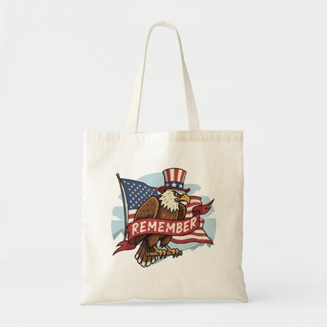 Tote Bag Patriotic Eagle "Remember" American Flag Design (Devant)