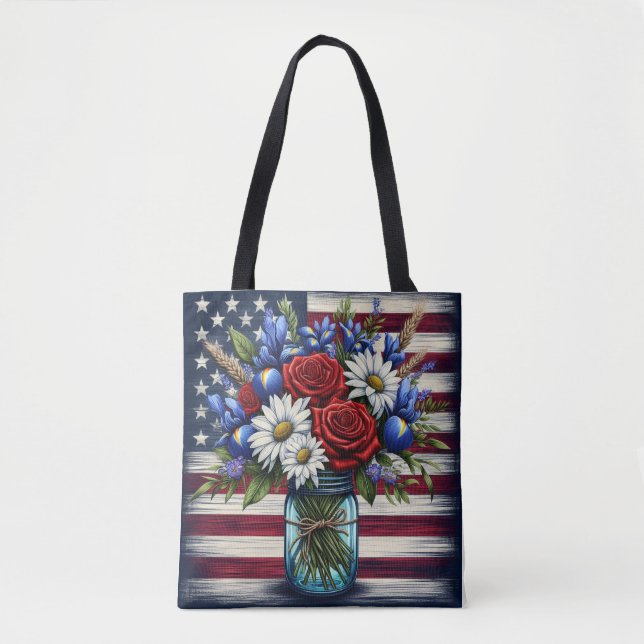 Tote Bag Patriotique, floral en détresse (Devant)