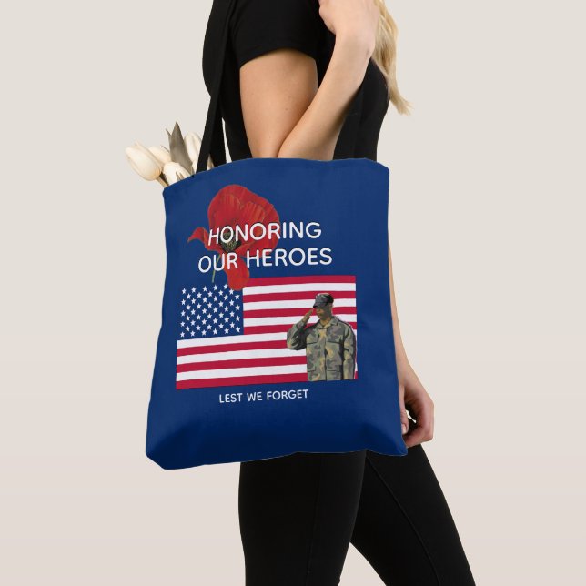 Tote Bag Patriotique HONORER NOS HÉROS Mémorial des Vétéran (De près)