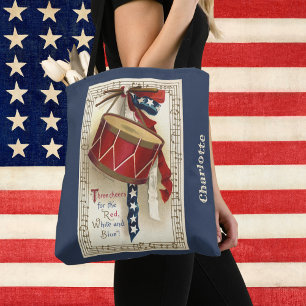 Tote Bag Patriotique Vintage, Tambours avec Notes de Musiqu