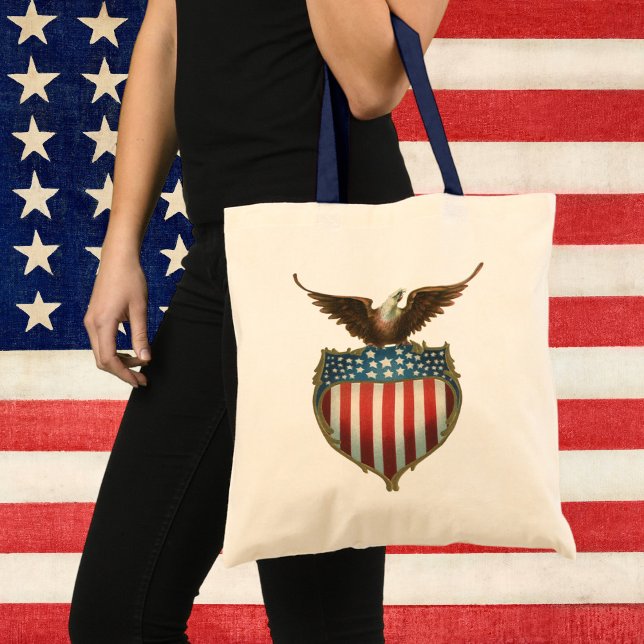 Tote Bag Patriotisme Rétro, Aigle Fier au-dessus du Drapeau (Créateur téléchargé)