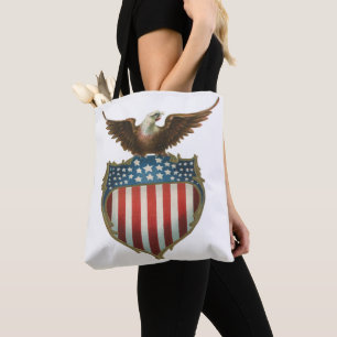 Tote Bag Patriotisme Vintage, Aigle fier sur Drapeau Améric