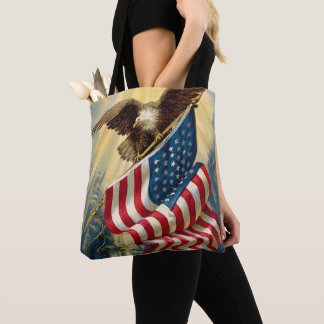 Tote Bag Patriotisme Vintage, Drapeau américain aigle patri