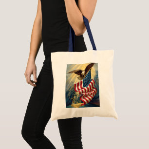 Tote Bag Patriotisme Vintage, Drapeau Américain Aigle Patri
