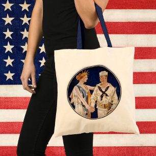 Tote Bag Patriotisme Vintage, Lady Liberty avec marin de la