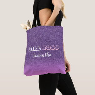 Tote Bag Patron de fille sur nom de parties scintillant ros