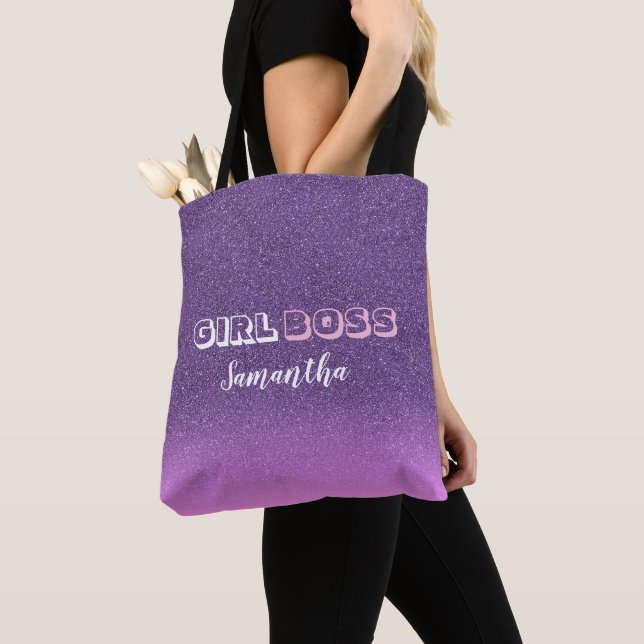 Tote Bag Patron de fille sur nom de parties scintillant ros (De près)