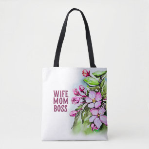 Tote Bag Patron maman femme, Fleurs roses