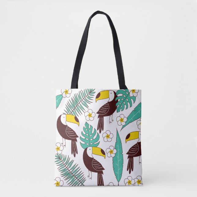 Tote Bag Patte sans soudure Toucan, tuile avec feuilles de  (Devant)