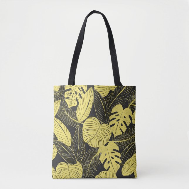 Tote Bag Patte Tropicale Noir Jaune Deux Tons (Devant)