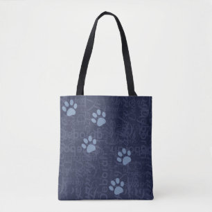 Tote Bag pattes avec un motif de noms sur bleu
