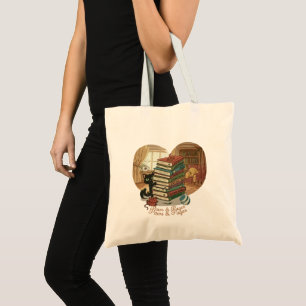 Tote Bag Pattes & Pages   Chat mignon & Chien dans un livre