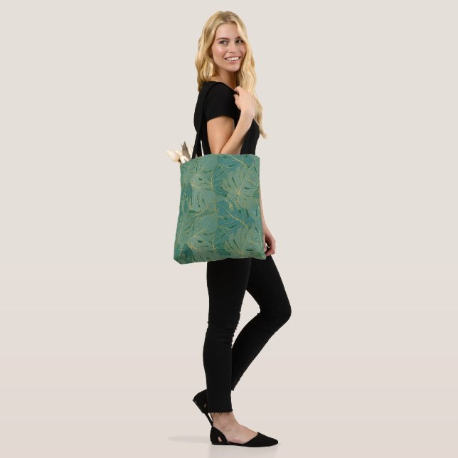 Tote Bag Paume vert et or feuille motif (Sur le modèle)