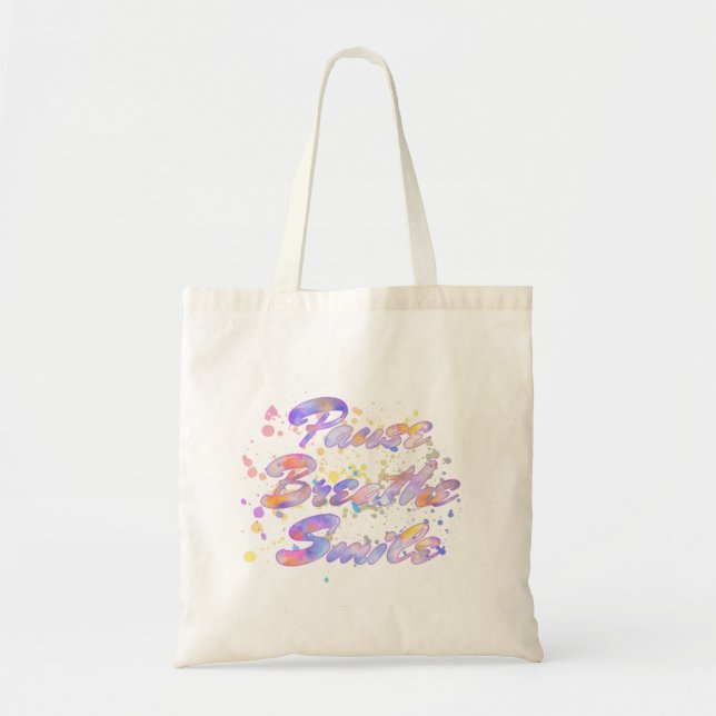 Tote Bag Pause Respirer Sourire Aquarelle rose Mauve Jaune (Devant)