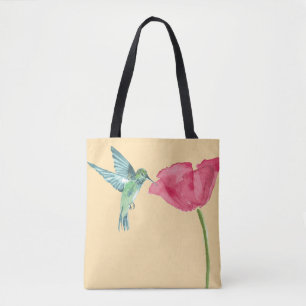 Tote Bag Pavots et colibri fourre-tout