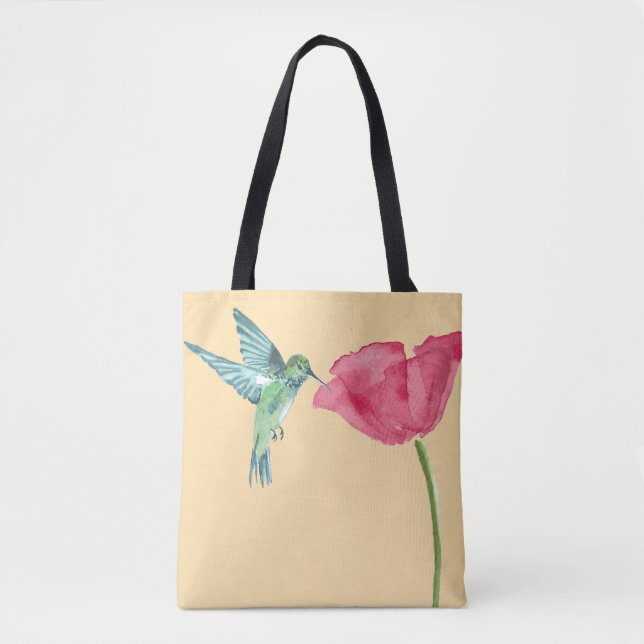 Tote Bag Pavots et colibri fourre-tout (Devant)