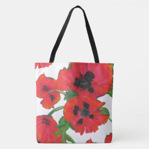 Tote Bag Pavots orientaux rouges et noirs sur le blanc
