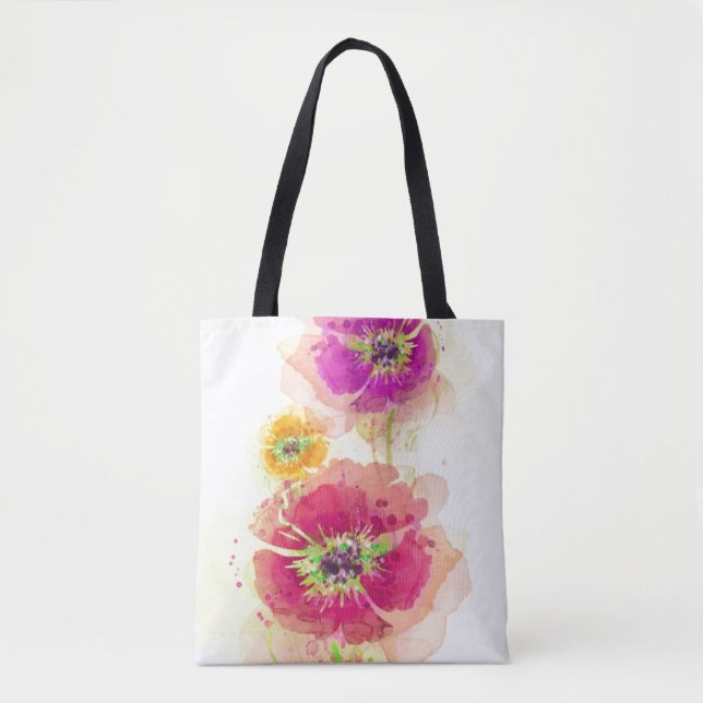 Tote Bag Pavots peints 2 d'aquarelle (Devant)