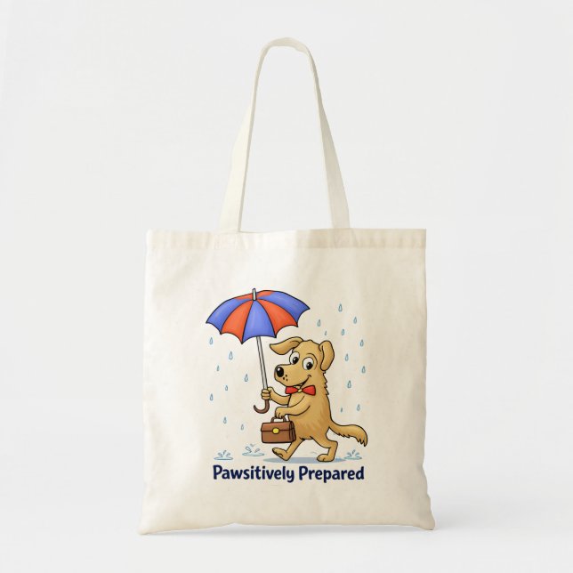 Tote Bag Pawsitively Prepared – Cute Dog with Umbrella (Devant)