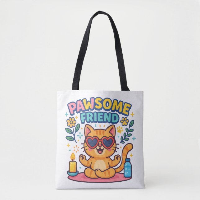 Tote Bag Pawsome Friend Because Every Cat Deserves Love (Devant)