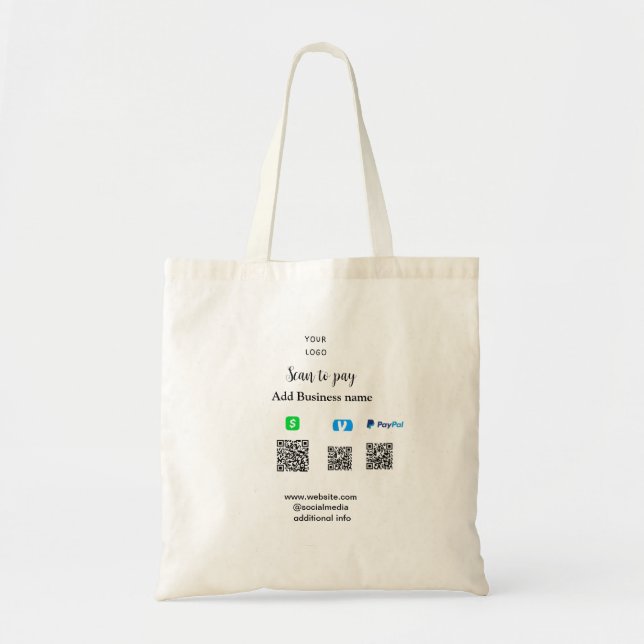 Tote Bag Paypal Cashapp venmo scan pour payer QR ajouter un (Devant)