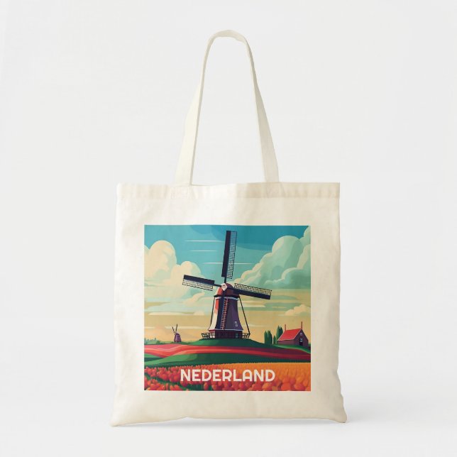 Tote Bag Pays-Bas Paysage Tulipe Moulin à vent Drapeau néer (Devant)