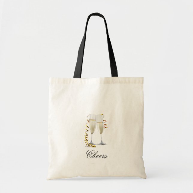 Tote Bag pays français blanc bois blanc flûtes champagne (Devant)