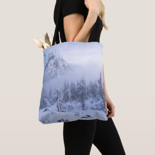 Tote Bag Pays merveilleux d'hiver, brouillard, forêt d'épin