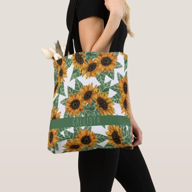 Tote Bag Pays Mignons Fleurs de soleil jaunes Aquarelle Mon (De près)